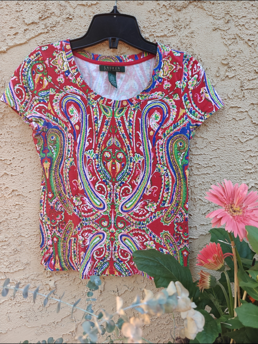 Lauren Ralph Lauren Red Paisley Cap-Sleeve Tee